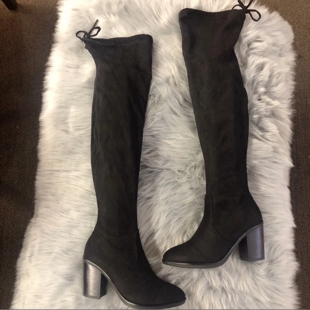 Black Over The Knee Boots, Chunky Heel